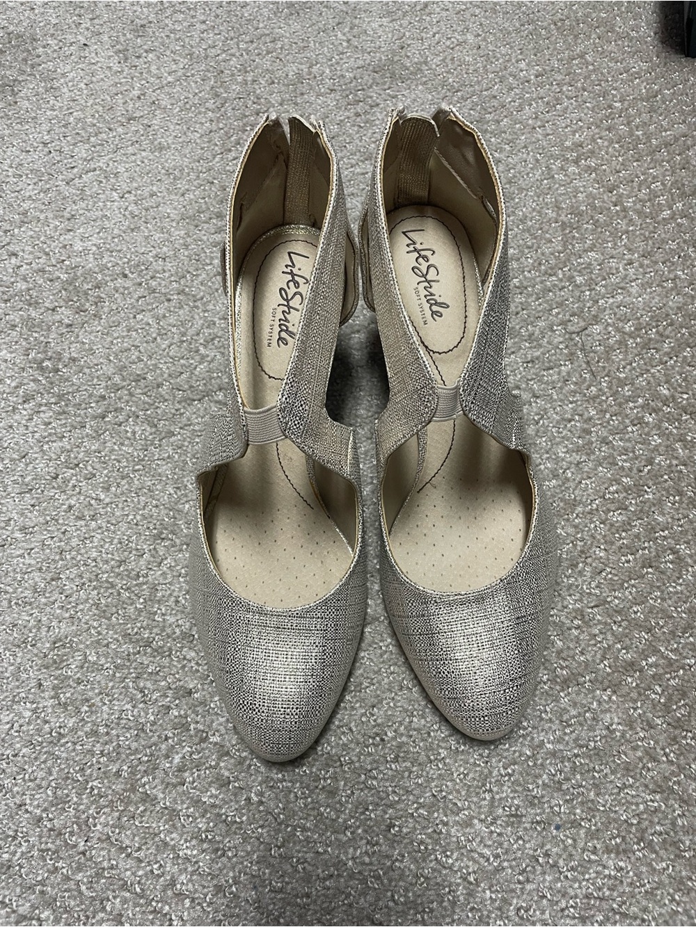 Life Stride Gold T-Strap Heels
